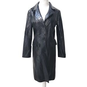 Current Mood Highest Bidder Trench Coat Black Faux Leather Jacket Small Textured